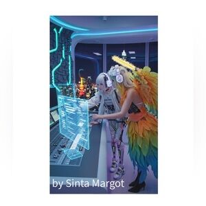 HANDCRAFTED digital art print Vibrant Feathered Costume with Wings on anime art